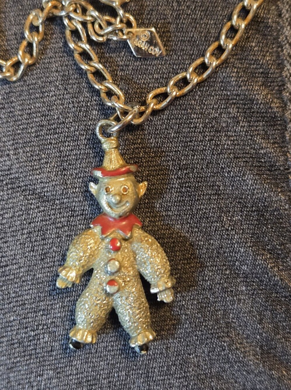 Vintage Clown Pendant Necklace in Gold-tone with Red Accents Sarah Coventry